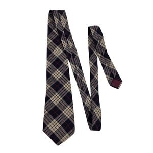 Viyella Tartan Plaid Wool Cotton Men's Necktie Woven in Scotland Beige Navy Red‎